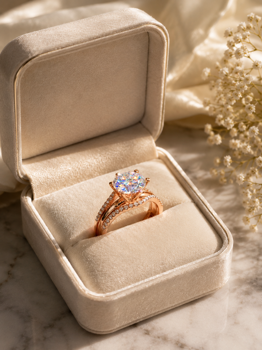 Huitan Unique Rose Gold Color Rings for Women Classic 6 Claws Designed Cubic Zir