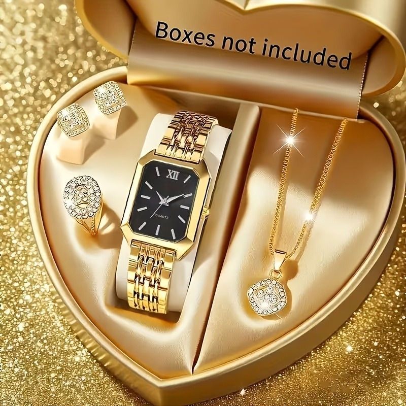 Thumbnail: Elegant Rectangle Rhinestone Quartz Watch Jewelry Set Fashion Women