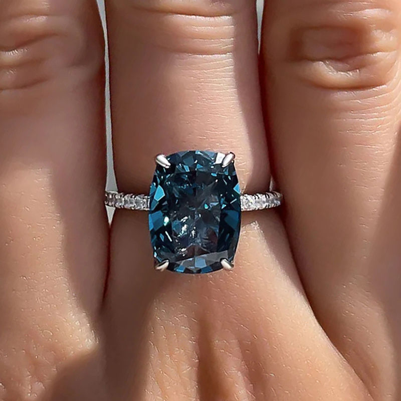 Thumbnail: Huitan Big Oval Blue CZ Rings Women Temperament Elegant Female Accessories for W