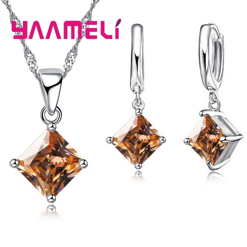 Thumbnail: New Fashion Women Pendants Necklace Simple Geometry Square Earrings Crystal 925 
