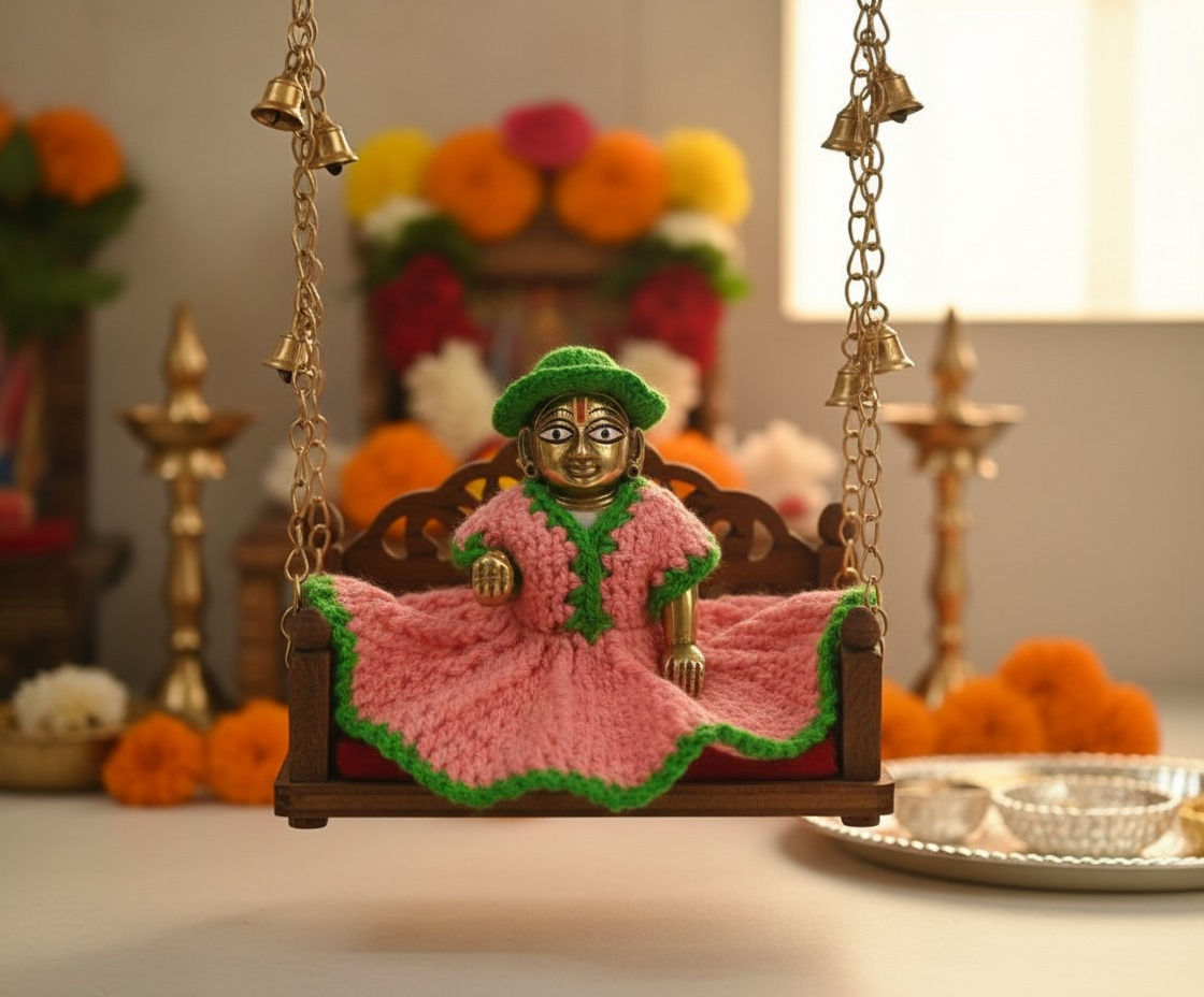 Kidzoo Ladoo Gopal Crochet Winter Woolen Dress Poshak and Cap