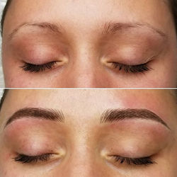 Swipe to see both sides of her brows! From no brows to brows!!!! We did Microblading & Shading ._._
