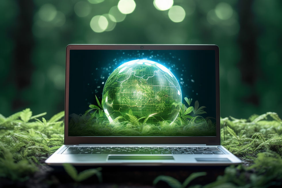 Computer mit grüner weltkugel