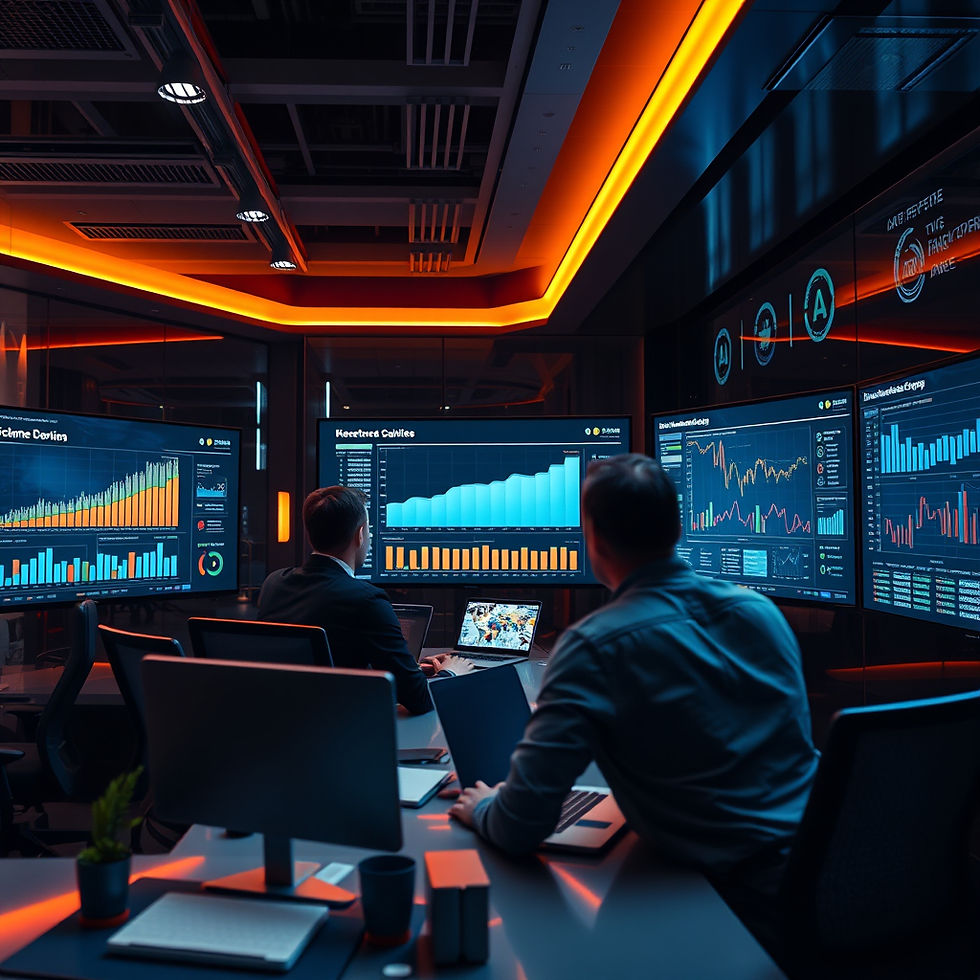 « Un plan large et cinématographique des bureaux d'une agence de marketing e-commerce moderne, avec des professionnels