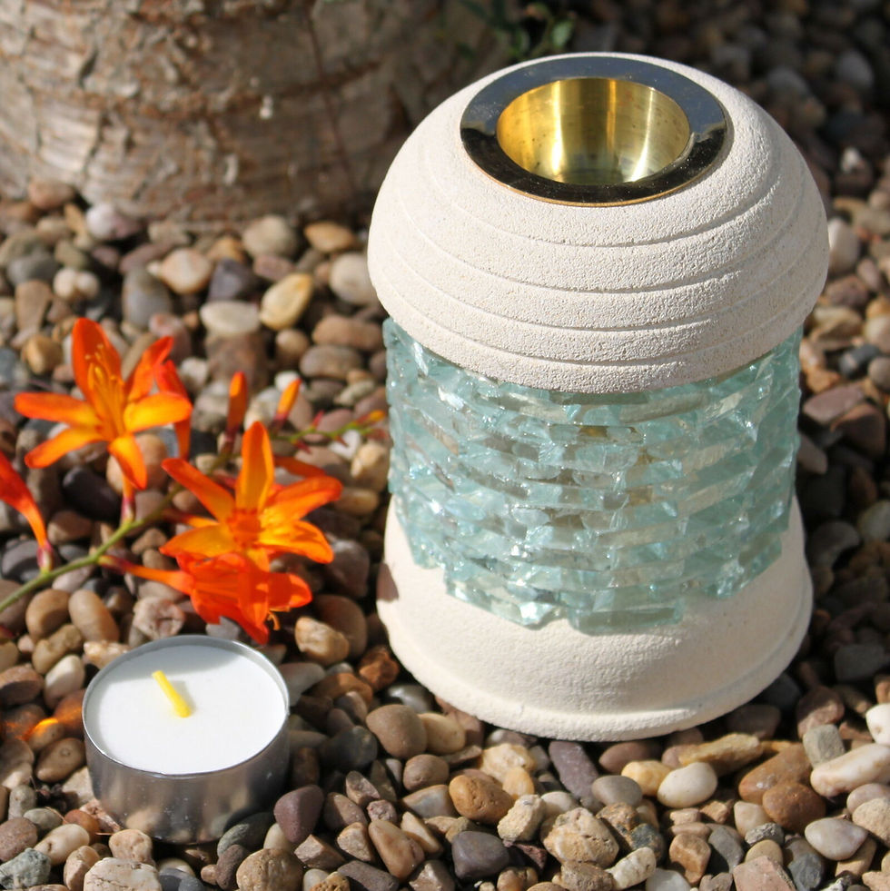 Stone Oil Burners - Stepped Wave Classic Abstract Cuts Round Glass Brick