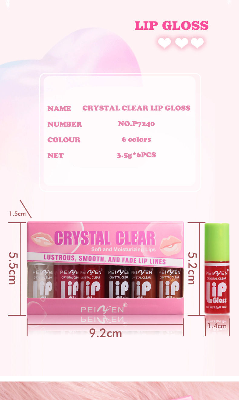Miniatura: 6 Pieces Glass Mirror Lip Gloss Set Hydrating Lightweight Lip Balm Glossy Shimme