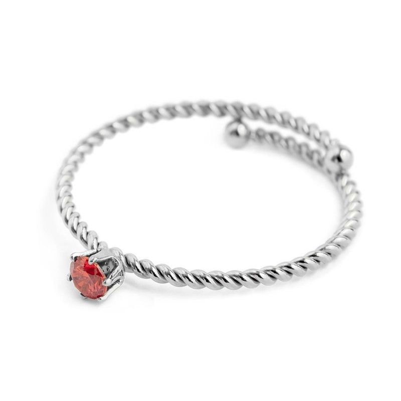 Anello da donna Marlù 18AN116H-S in acciaio ,ritorto, regolabile con cubic zirconia rosso con diametro 3 mm