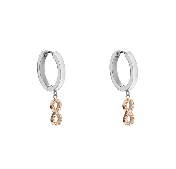 Orecchini donna Stroili 1682943 A Cerchio Infinito Lady Chic Acciaio Bicolore Bianco / Rosa Cristallo Bianco