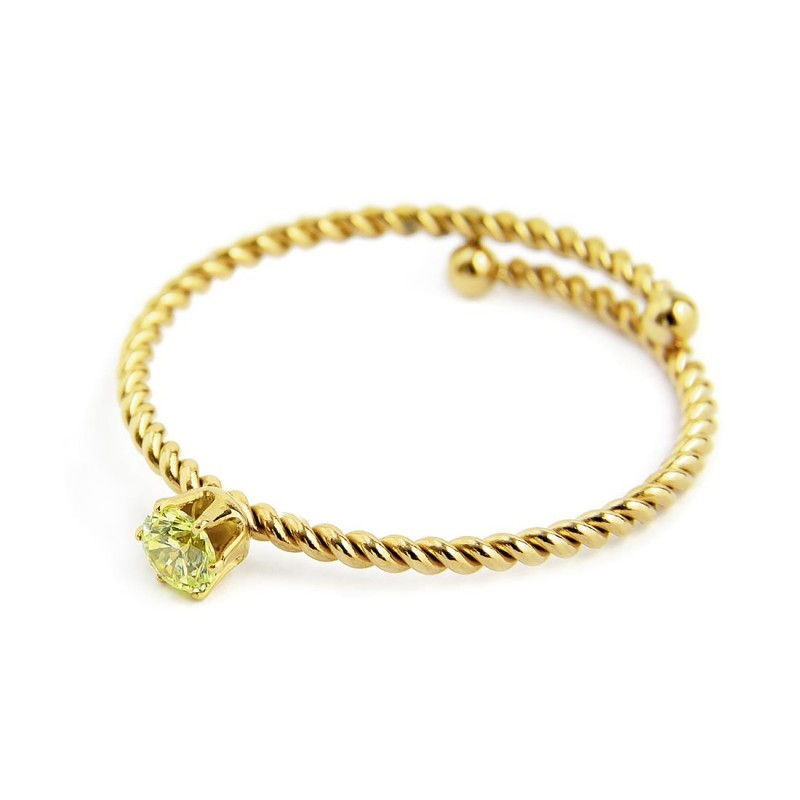 Anello da donna Marlù 18AN116GV-S in acciaio Gold ,ritorto, regolabile con cubic zirconia verde con diametro 3 mm