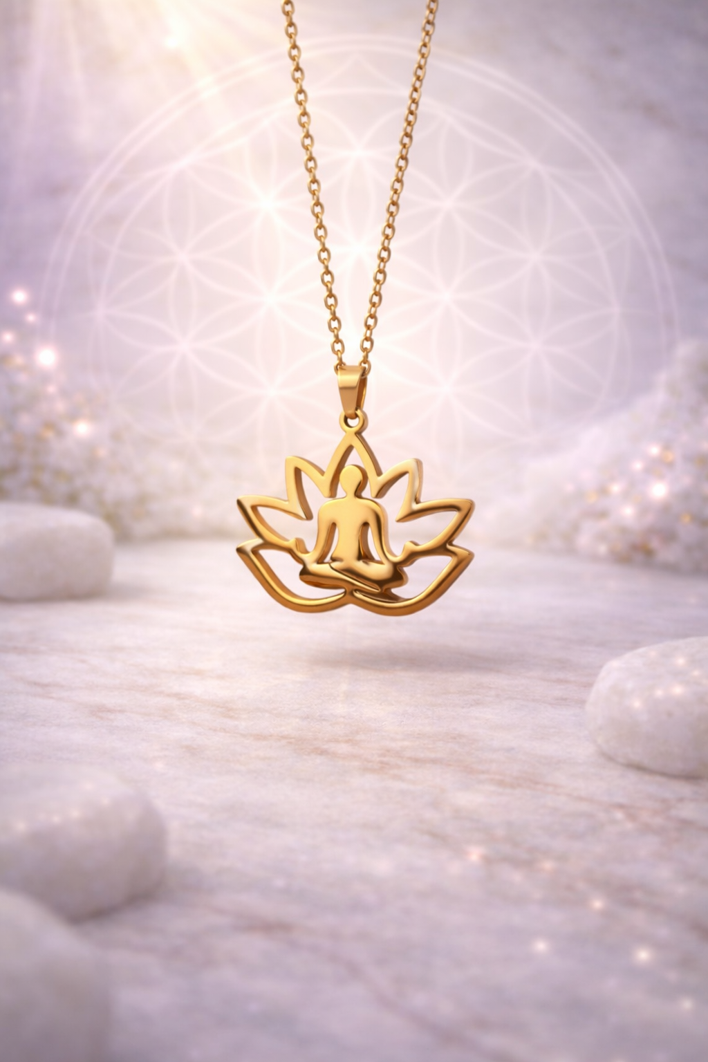 Pendentif Méditation & Lotus doré