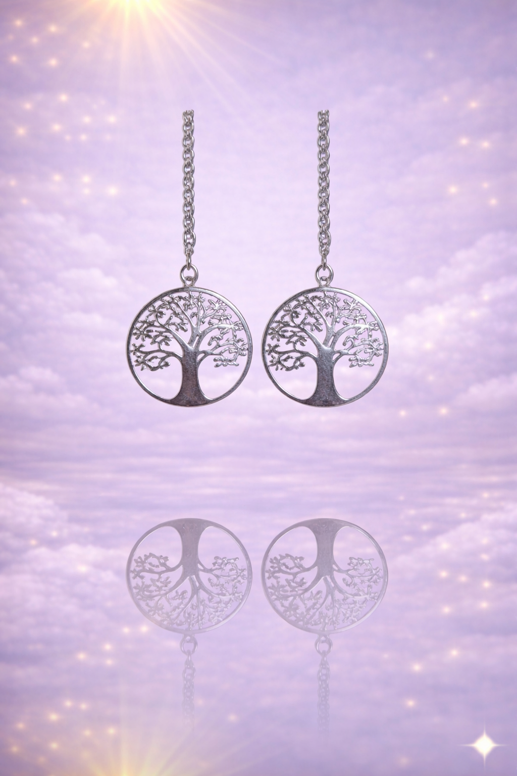 Boucles d’oreilles Arbre de Vie - rond argenté
