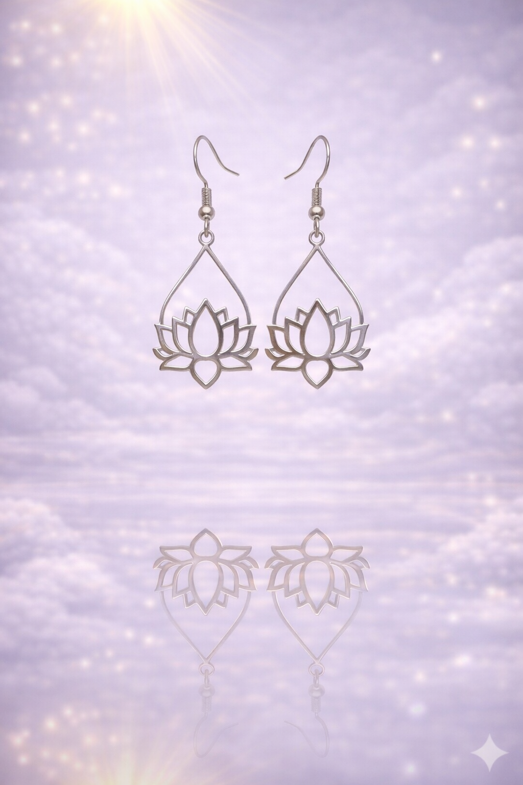 Boucles d’oreilles Lotus goutte argenté