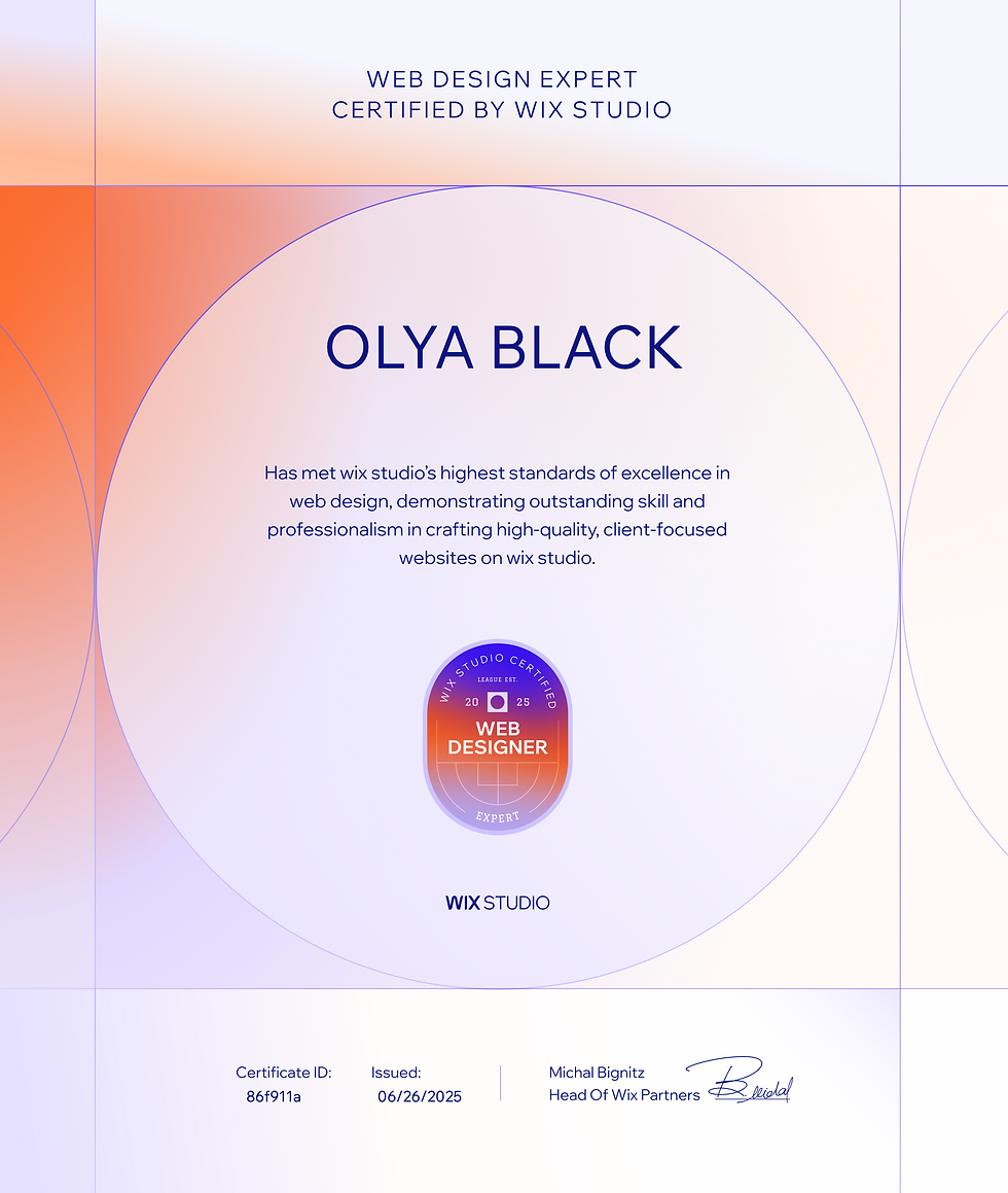Wix Studio Partner Certificate for Olya Black