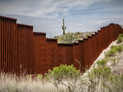U.S.-Mexico wall with concrete-filled steel bollards