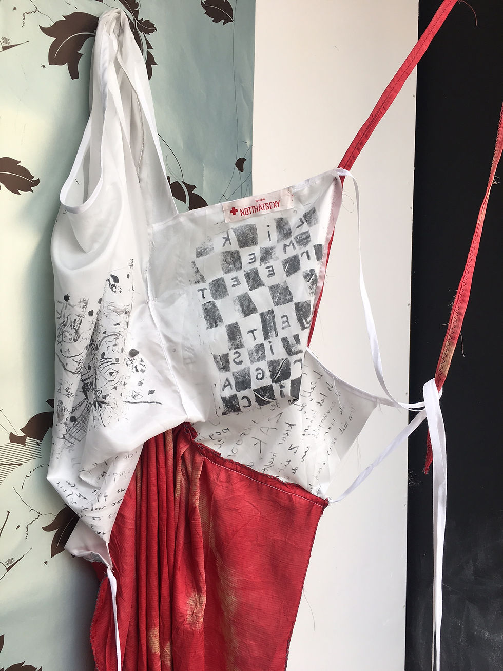 Thumbnail: silk sculptural dress layered handmade screenprints