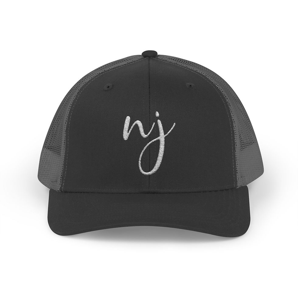 Thumbnail: New Jersey Script Logo Snapback Cap | Red Trucker Hat, Minimal Monogram