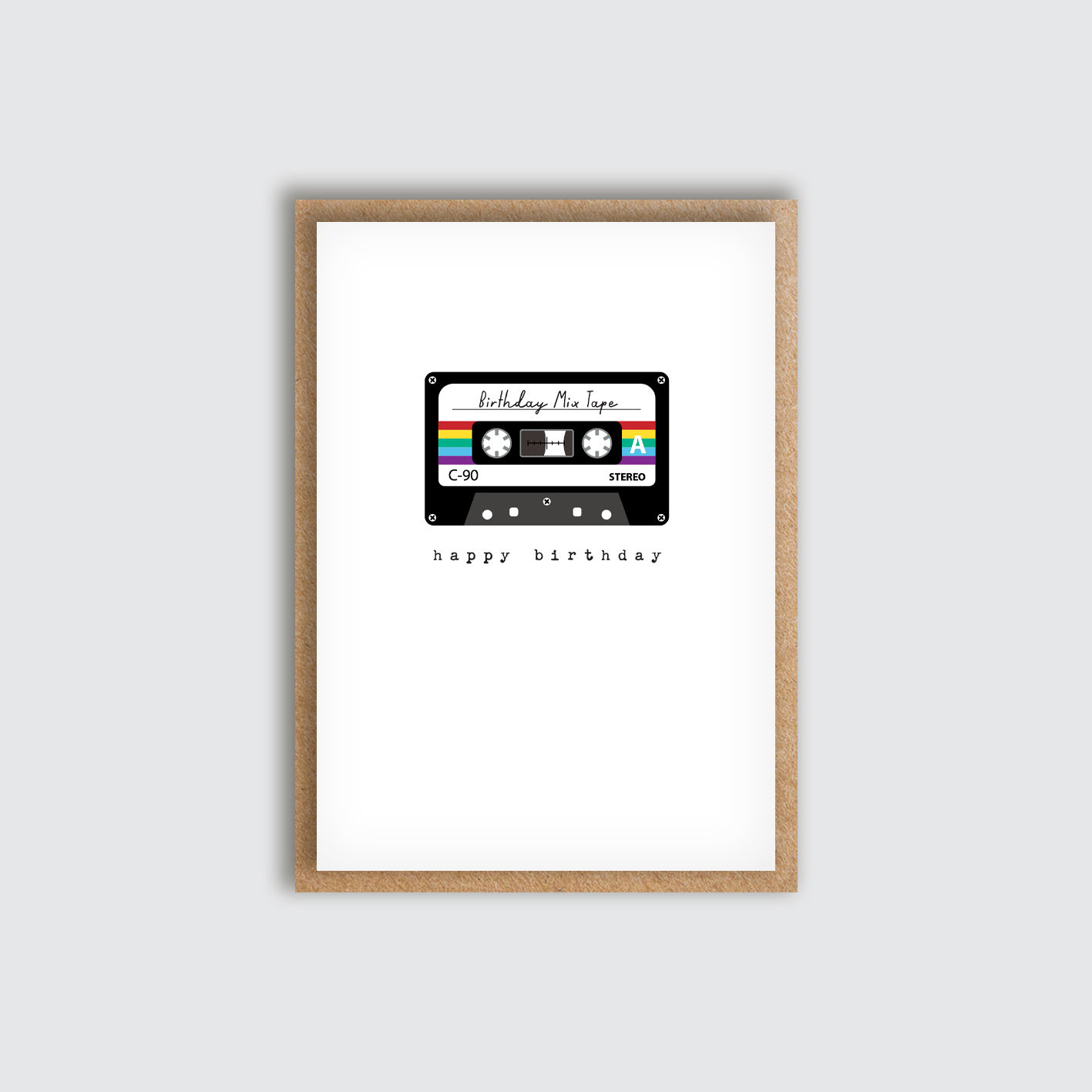 Birthday Mix Cassette Tape Card. Front view of card.