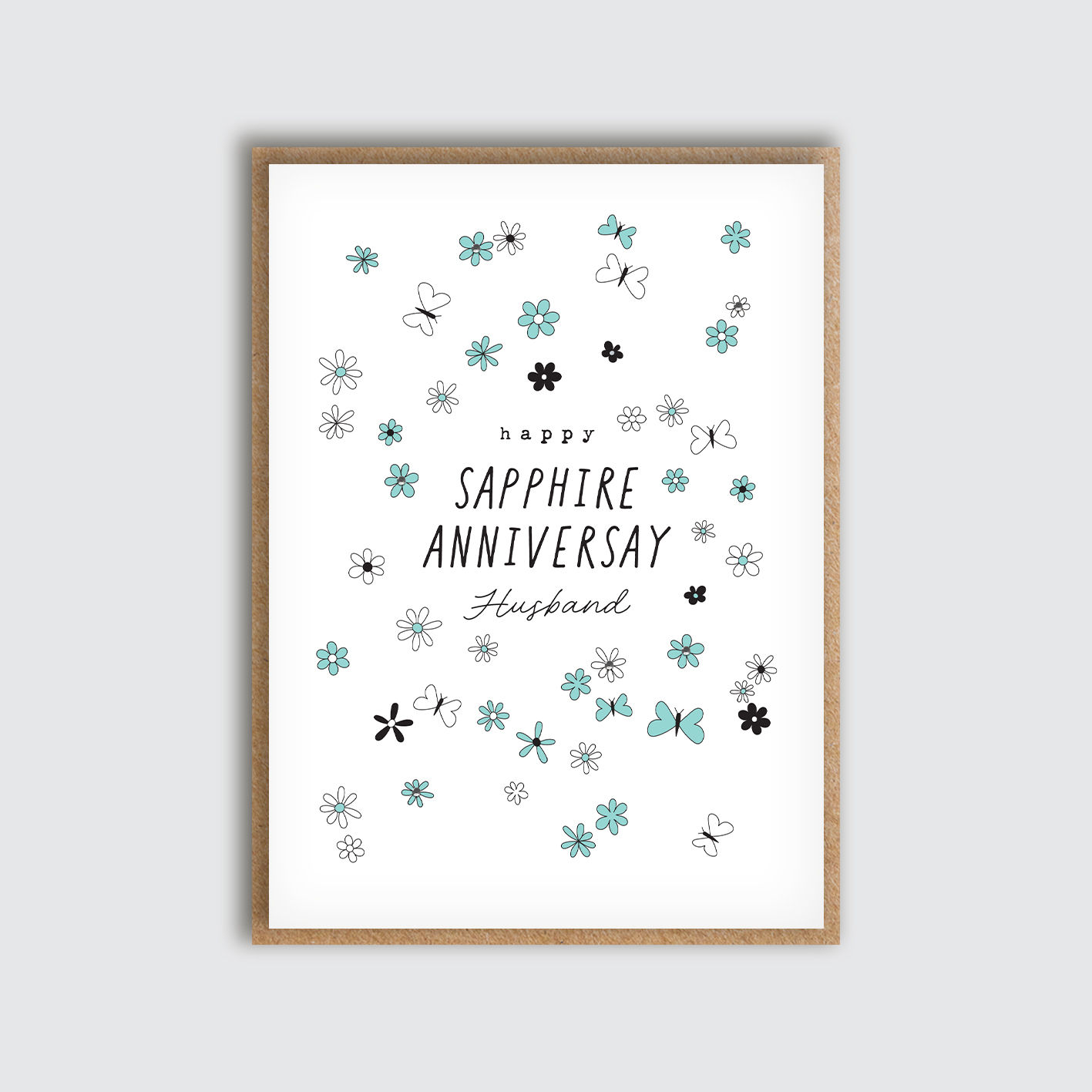 Husband Dainty Flowers Sapphire Anniversary Card. Front view of card.