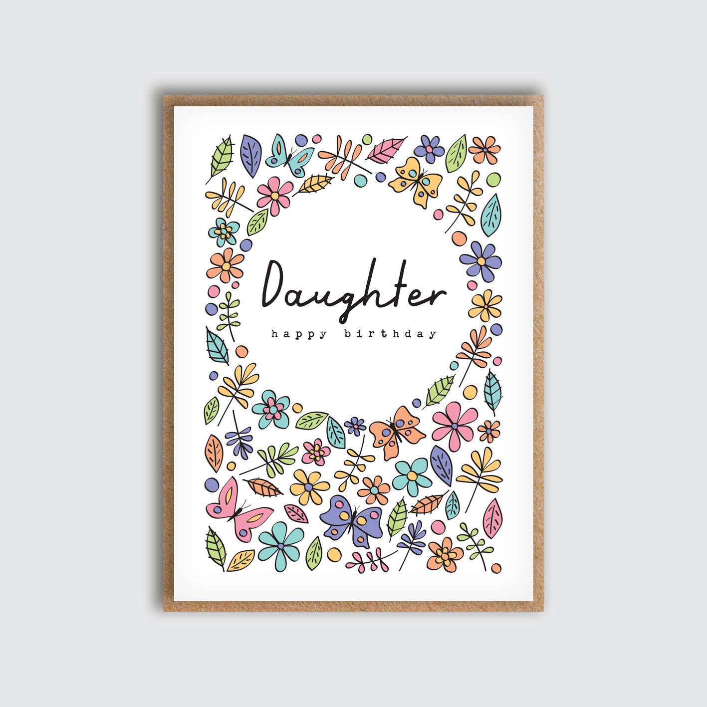 Daughter Pretty & Bright Birthday Blooms Card. Front view of card.