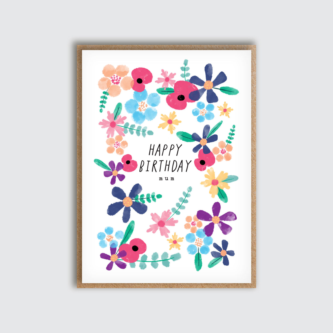 Mum Personalised Floral Bloom Birthday Card. Front view of card.