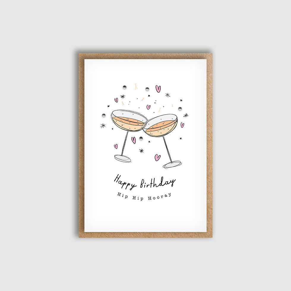 A6 Champagne Toast Birthday Card. Front view of card.
