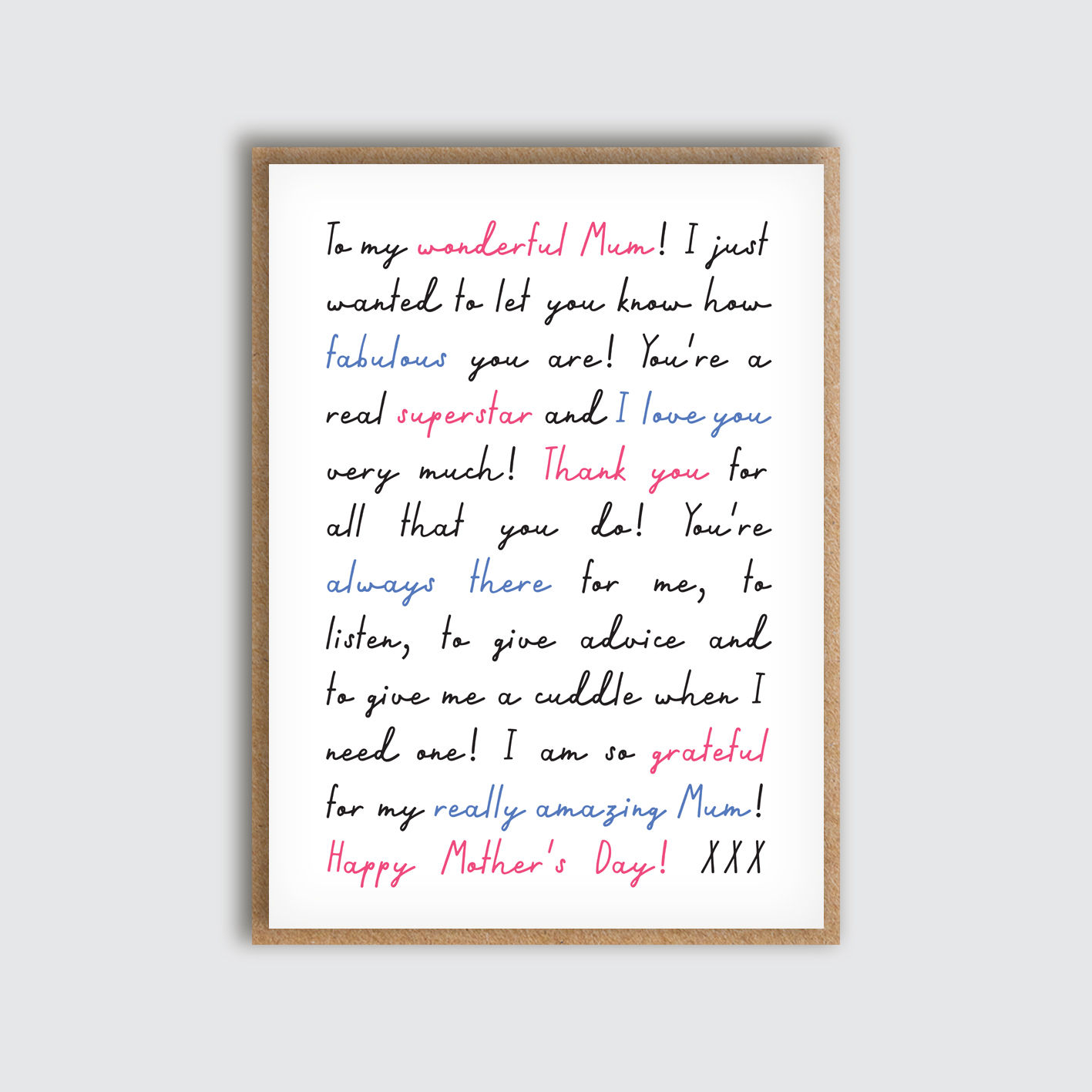 Mum Mother's Day WordsCard. Front view of card.