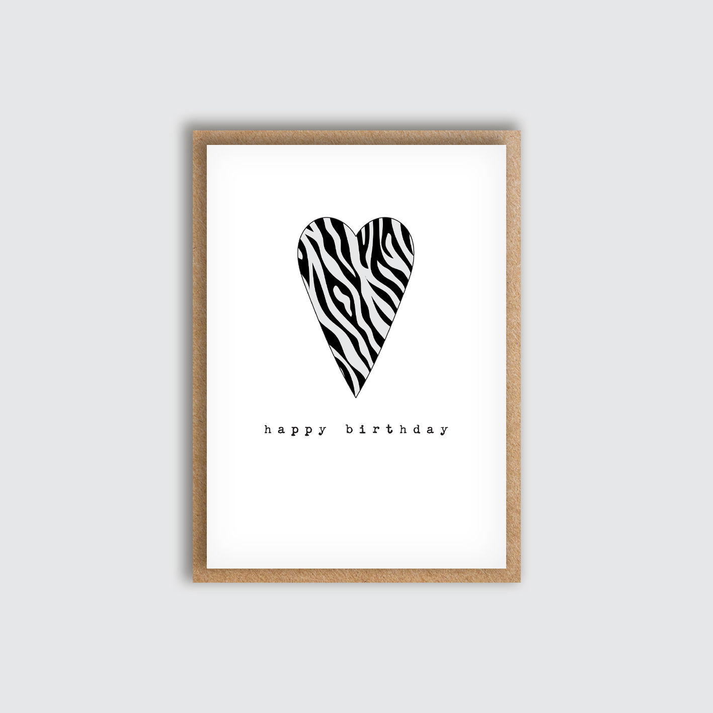Zebra Heart Birthday Card. Front view of card.