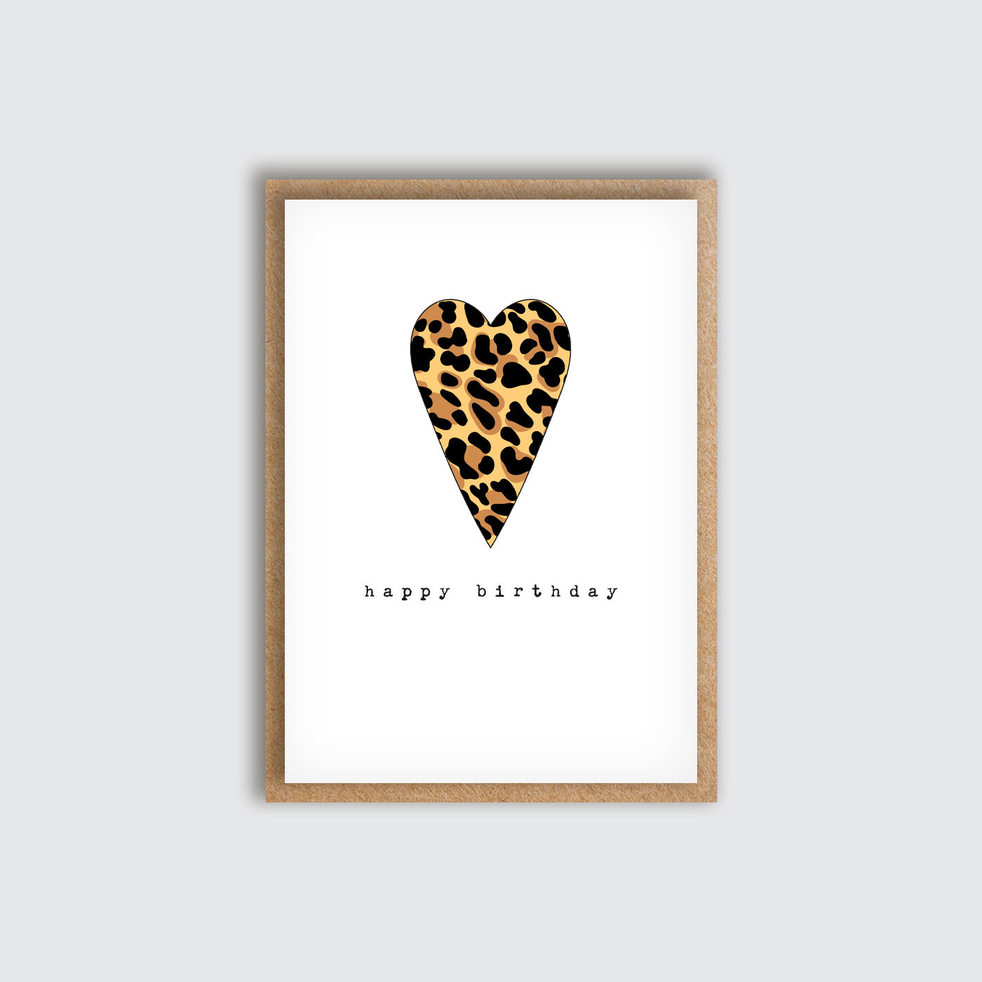 Leopard Heart Birthday Card. Front view of card.