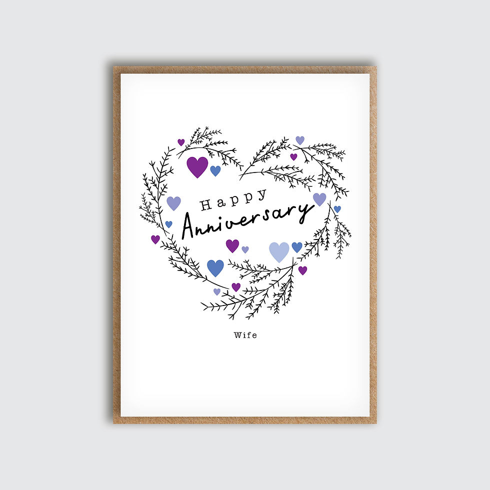 Wife Heart Wreath Anniversary Card. Front view of card.