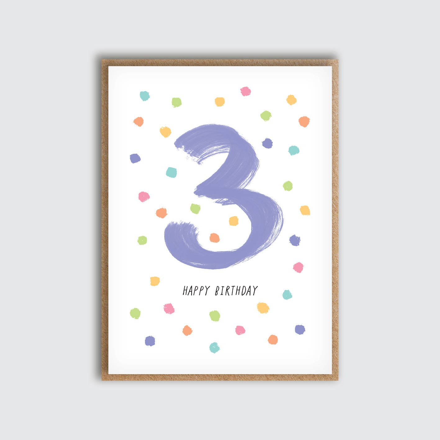 Dotty Age 3 Birthday Card. Front view of card.