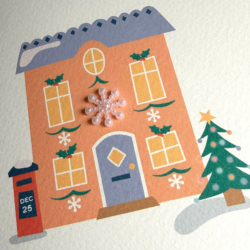 Close up of All The Family Christmas Snowflake House Card.