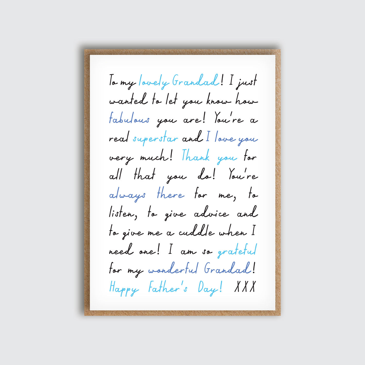 Grandad Father's Day Words Card. Front view of card.