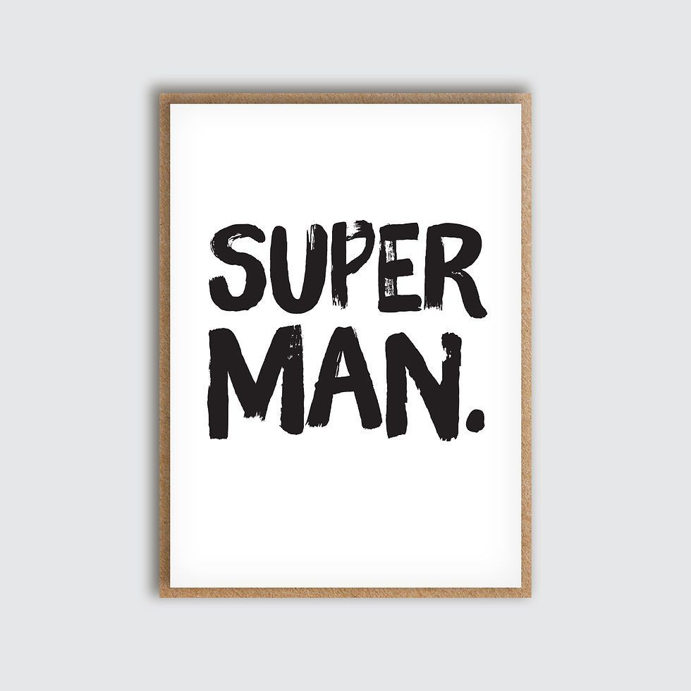 Super Man Brush Text Card. Front view of card.