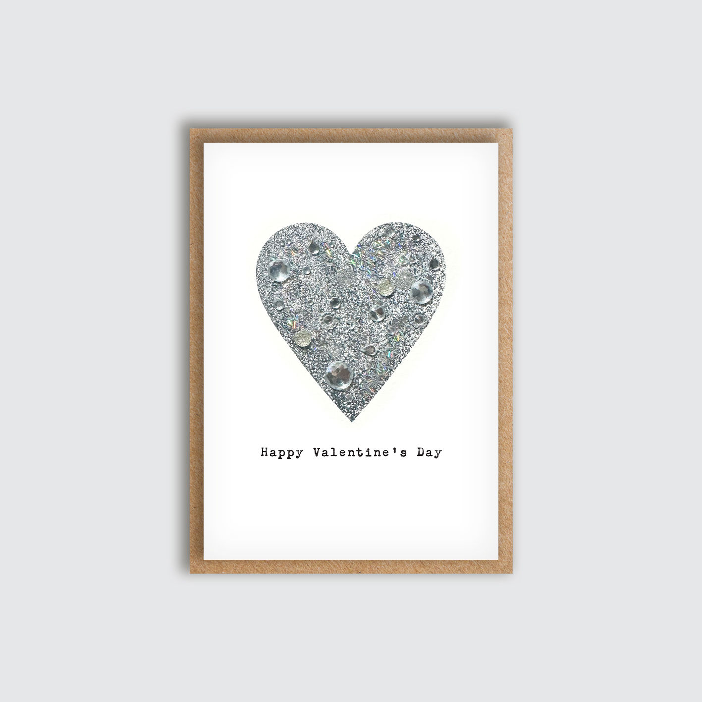 Collage Silver Heart Valentine Card. Front view of card.