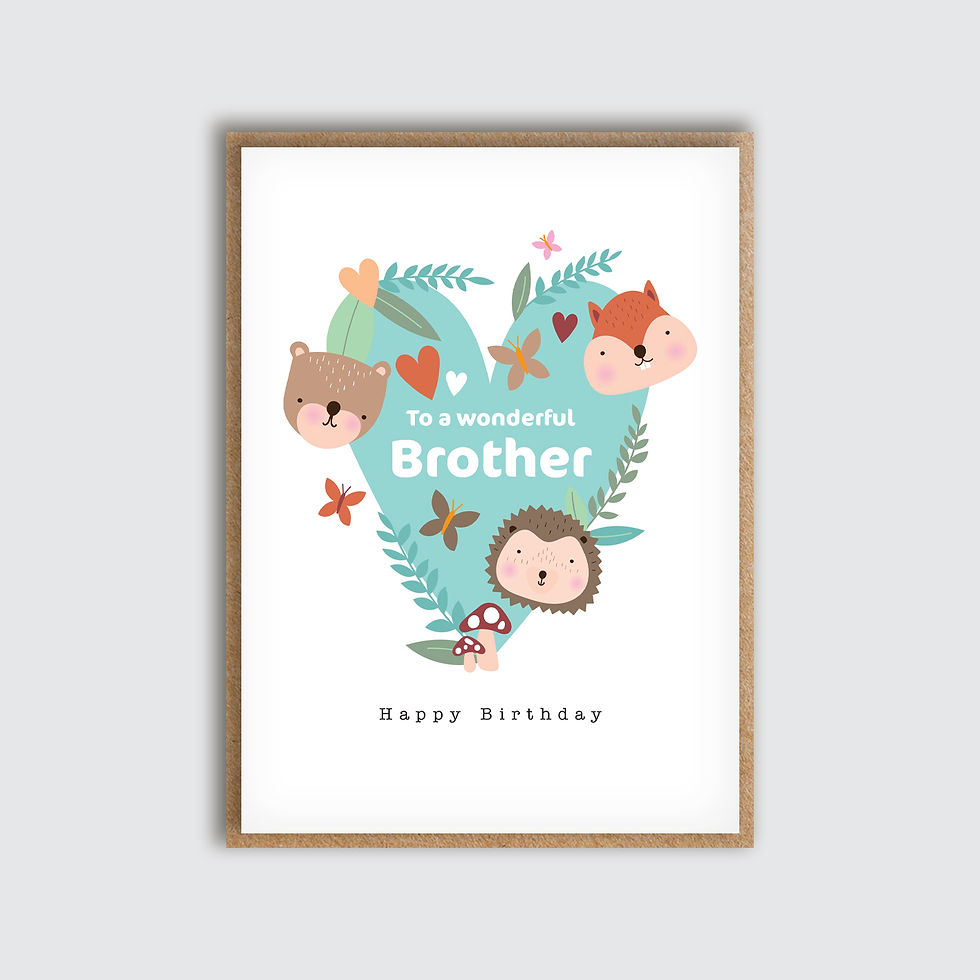 Brother Woodland Birthday Green Card. Front view of card.