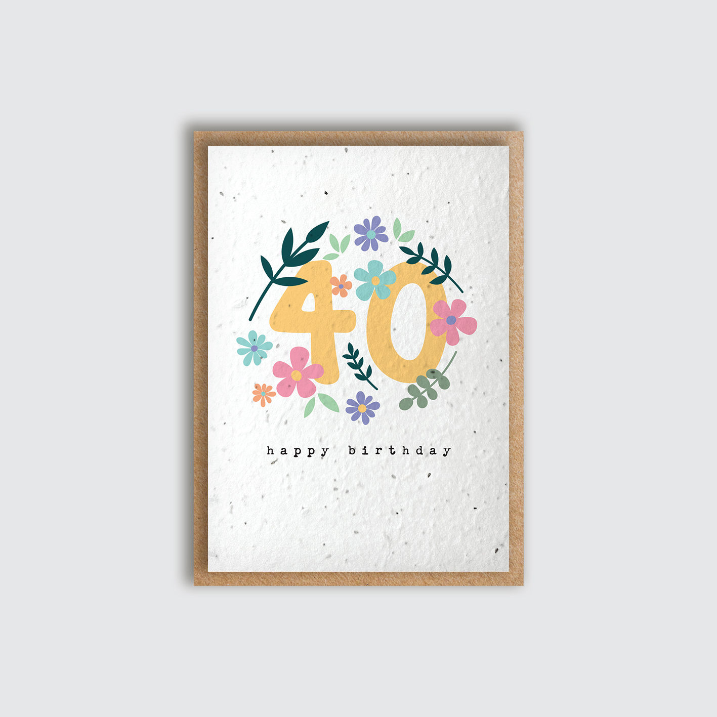 Seeded Rainbow Florals Age 40 Card. Front view of card.