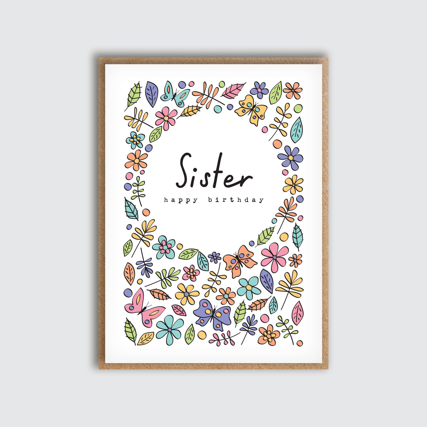Sister Pretty & Bright Birthday Blooms Card. Front view of card.