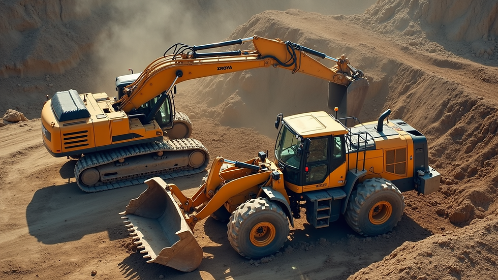 High angle view of excavation machinery preparing a construction site