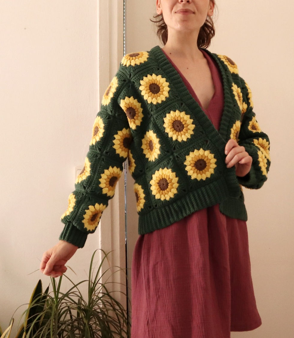 Miniatura: Taller cárdigan granny square girasol