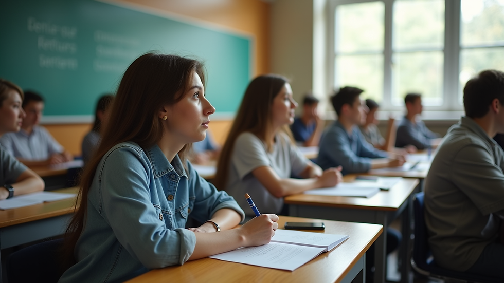 Eye-level view of a classroom filled with engaged students