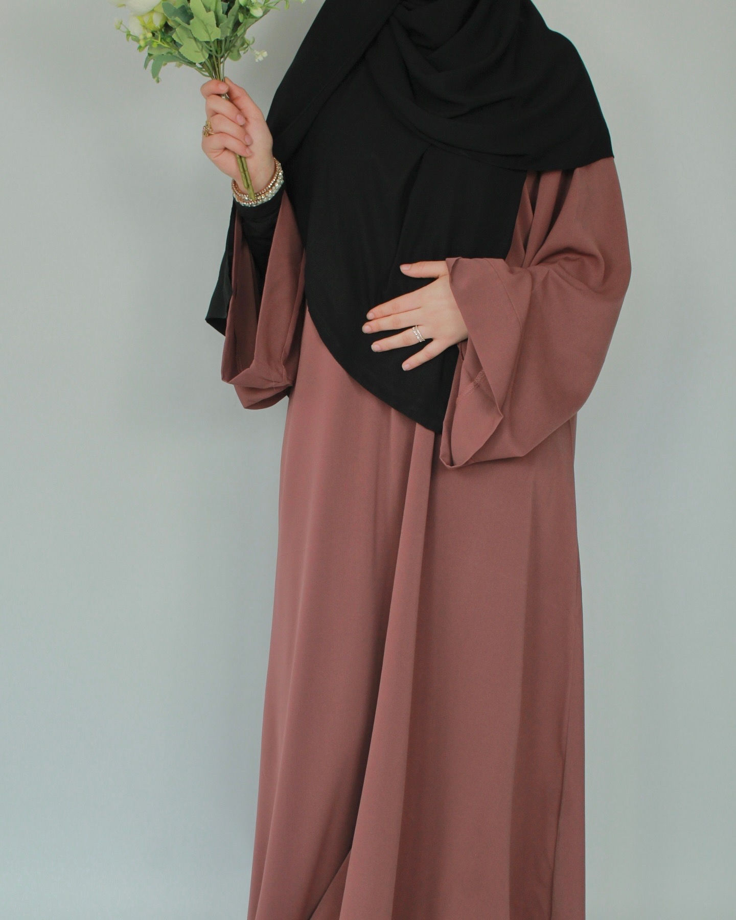 Wide Sleeve plain Abaya Mauve