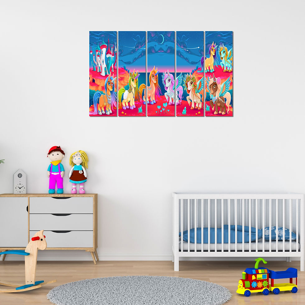 Thumbnail: WENS " Unicorn World " 5 Panels Velvet Laminated Wall Art  (101.5 x 61 cm)