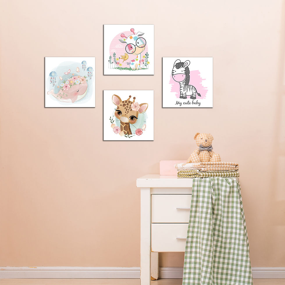 Thumbnail: WENS "CARTOON ANIMAL KINGDOM" Set of 4 Sparkle Laminated Wall Panels For Kids