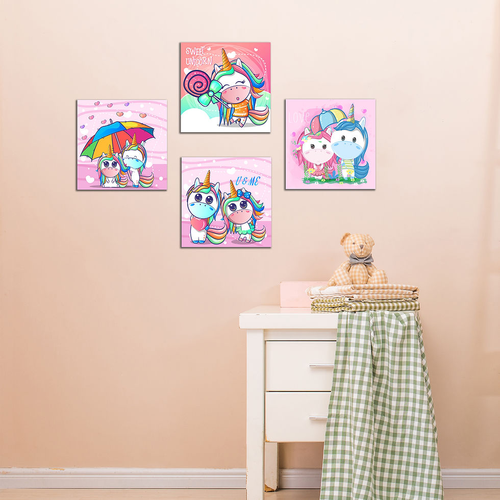 Thumbnail: WENS "CUTE CARTOON UNICORN" Set of 4 Sparkle Laminated Wall Panels For Kids