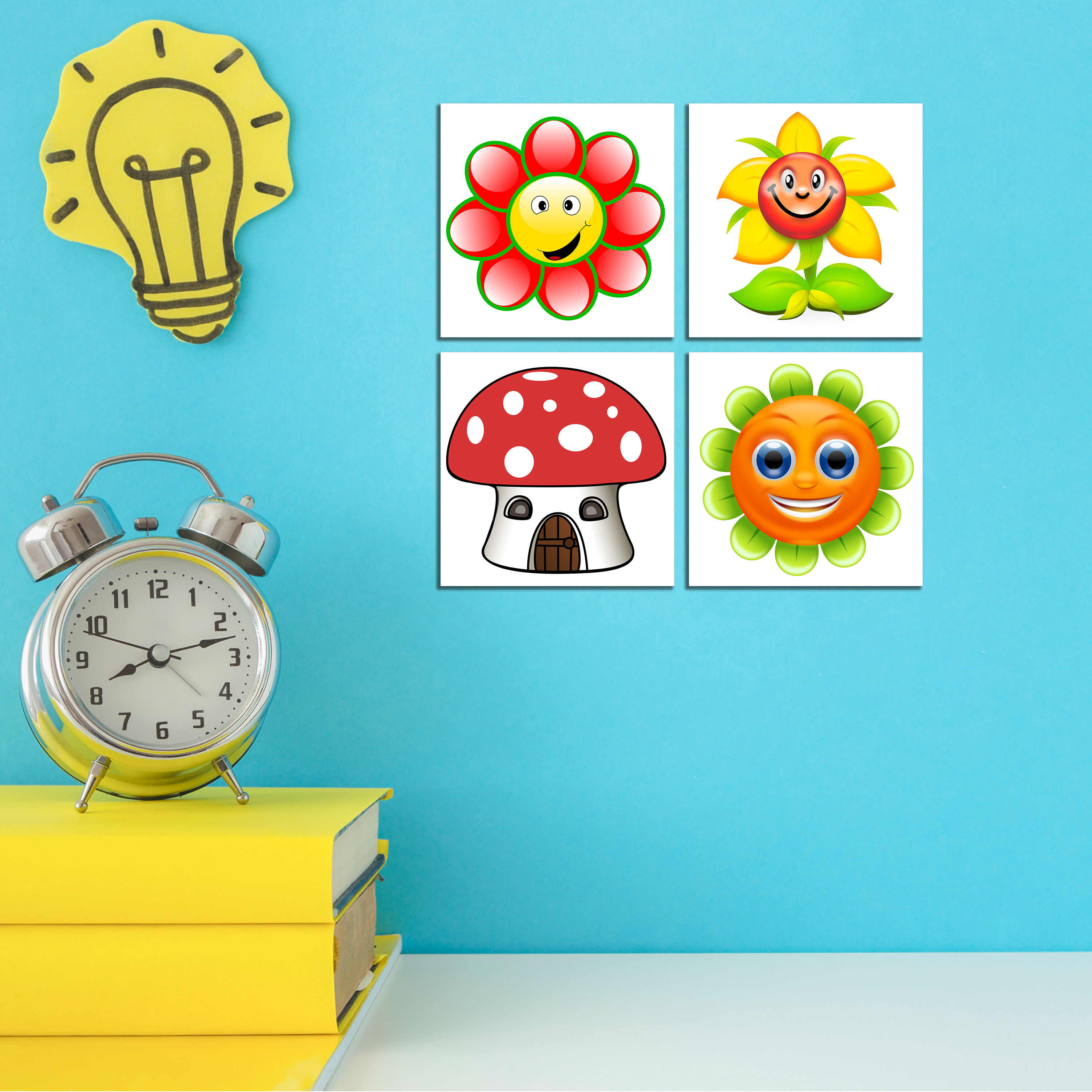 WENS "LOVELY FLOWERS" Set of 4 Sparkle Laminated Wall Panels For Kids