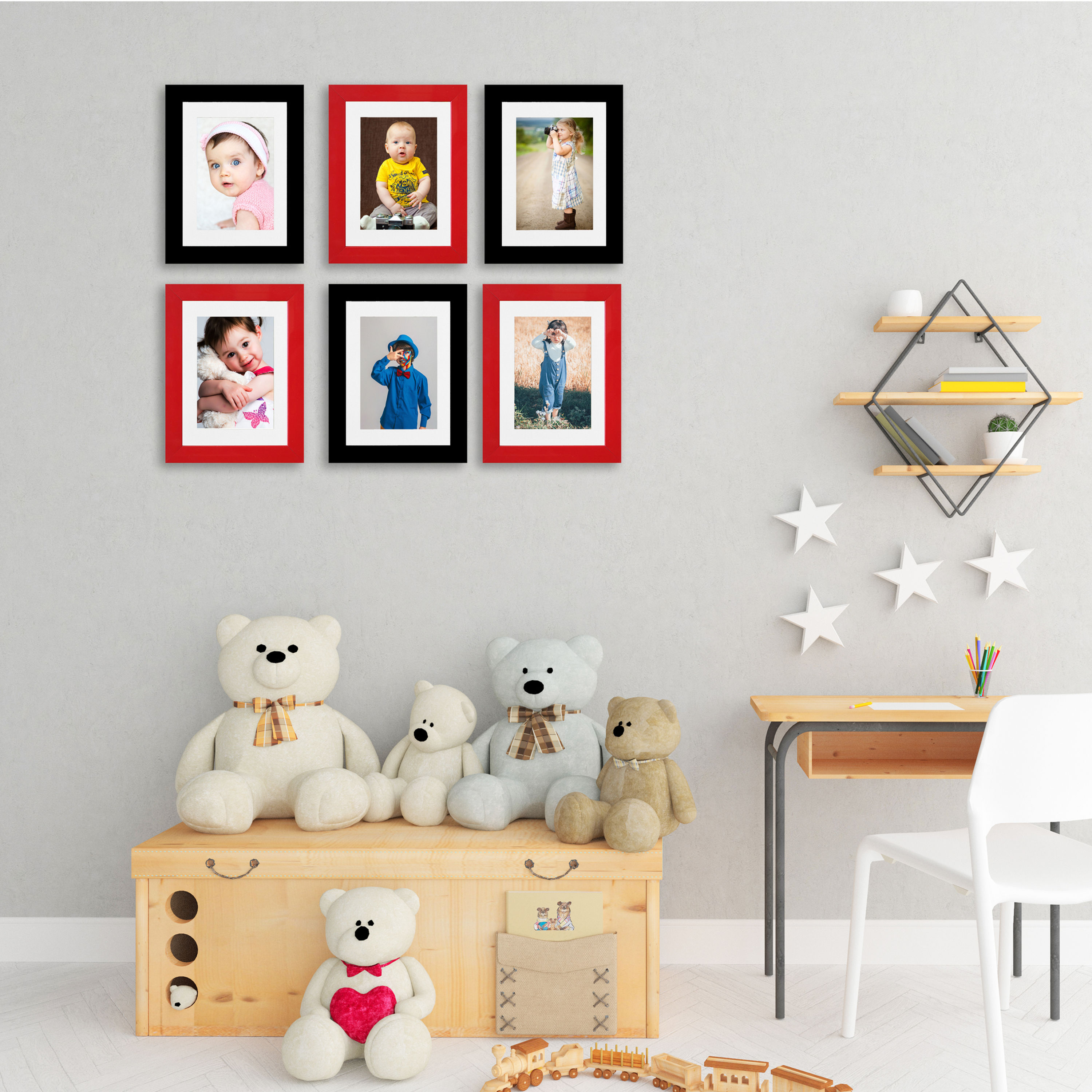 Wens Synthetic Wood  Wall Mounted Frames  - Displays Six 5"x7" Inch photos- Red
