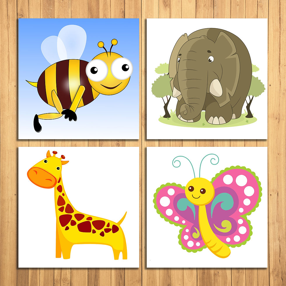 Thumbnail: WENS "Animals Nursery" Set of 4 Sparkle Laminated Wall Panels For Kids