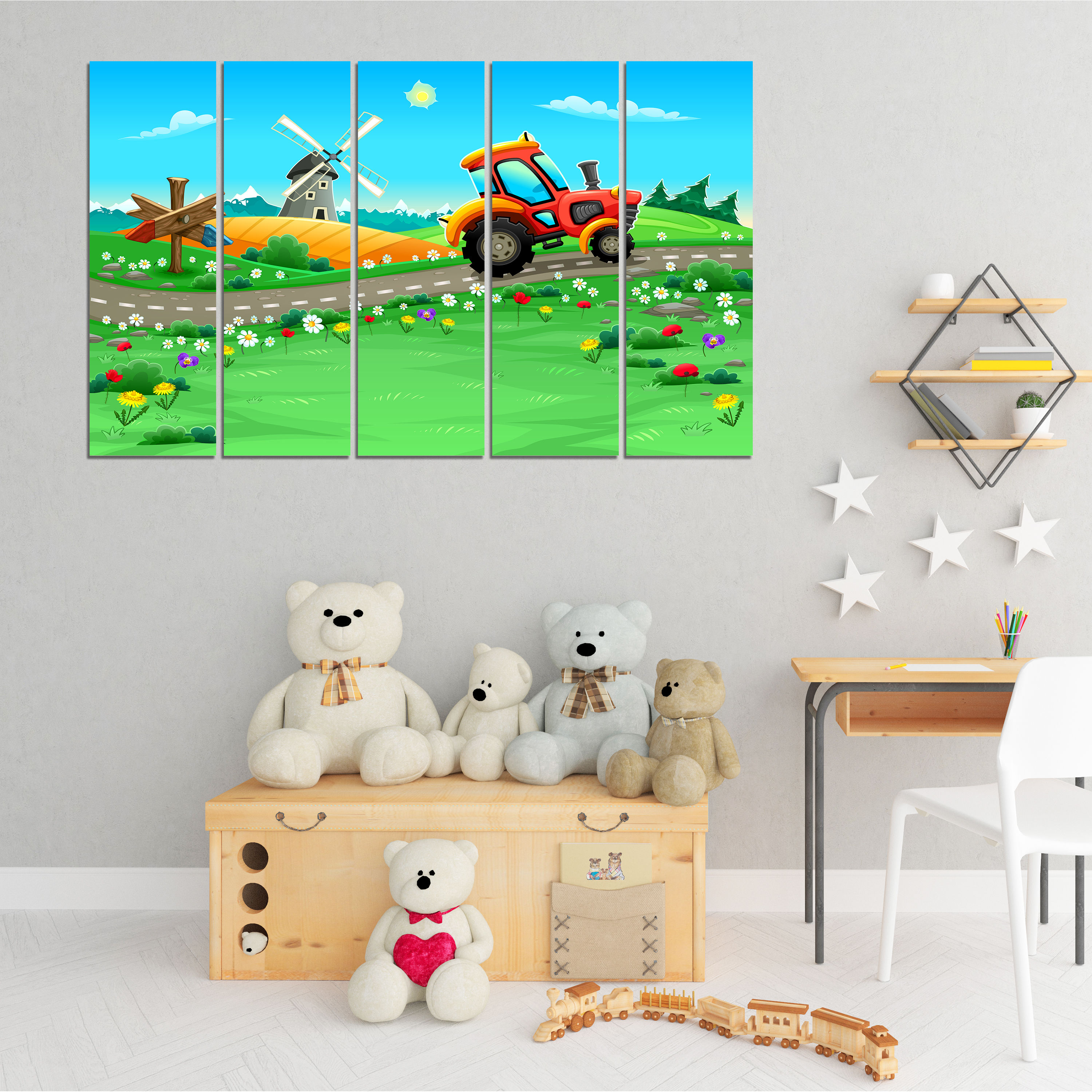 WENS " Funny Landscape " 5 Panels Velvet Laminated Wall Art (101.5 x 61 cm)