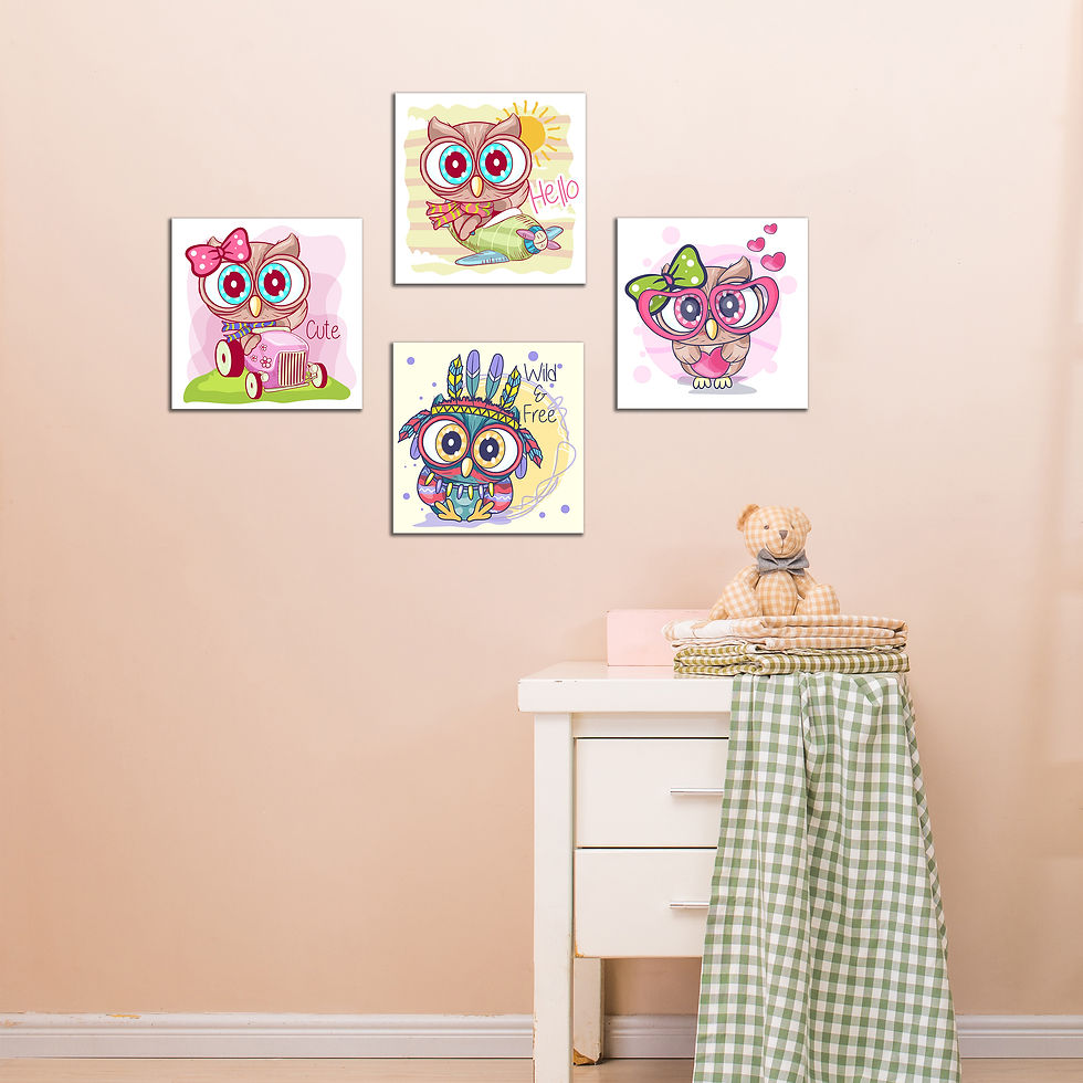 Thumbnail: WENS "CUTE CARTOON" Set of 4 Sparkle Laminated Wall Panels For Kids