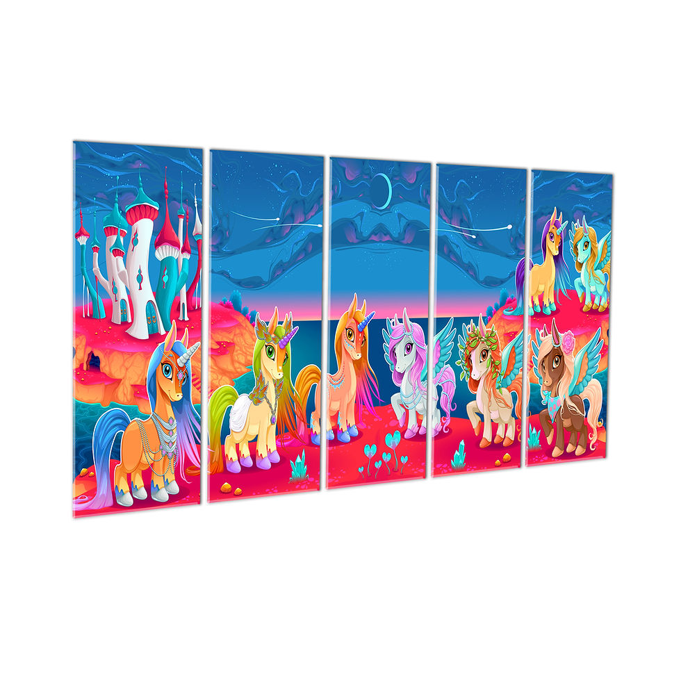 Thumbnail: WENS " Unicorn World " 5 Panels Velvet Laminated Wall Art  (101.5 x 61 cm)
